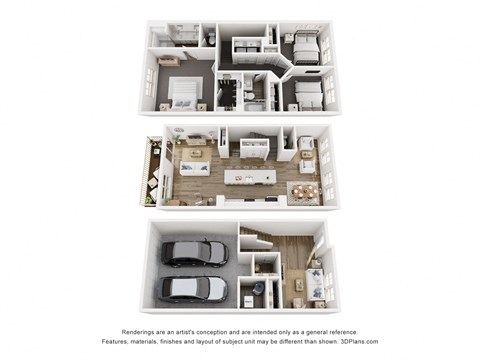 Floor plan for 3 beds, 2.5 baths, 1990 sqft